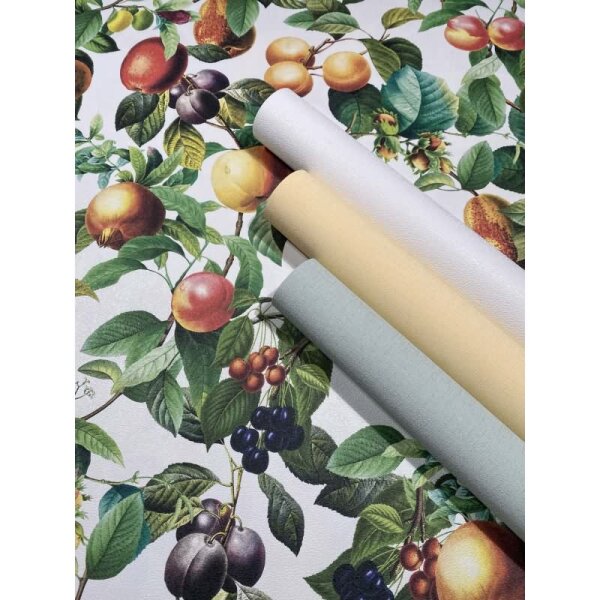 Vliestapete Früchte, Blätter Floral Natur matt in Schwarz für Wohnzimmer, Schlafzimmer (35632)