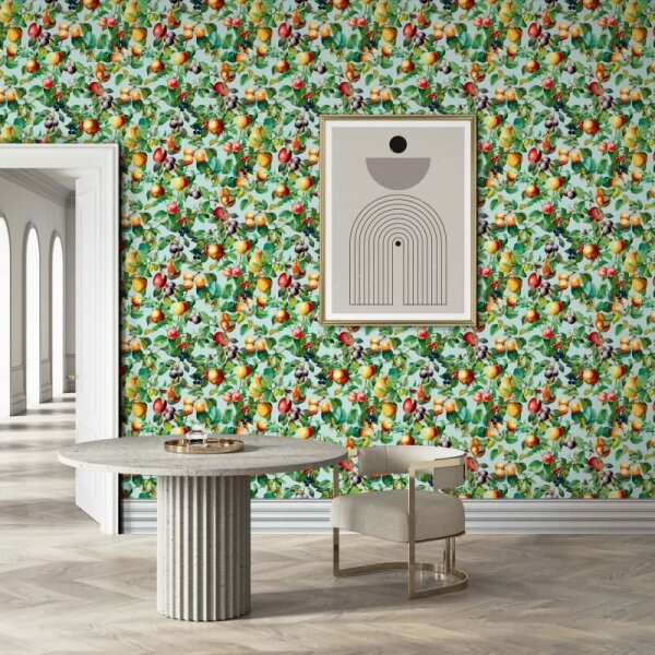 Vliestapete Früchte, Blätter Floral Natur matt in Blau für Wohnzimmer, Schlafzimmer (35633)