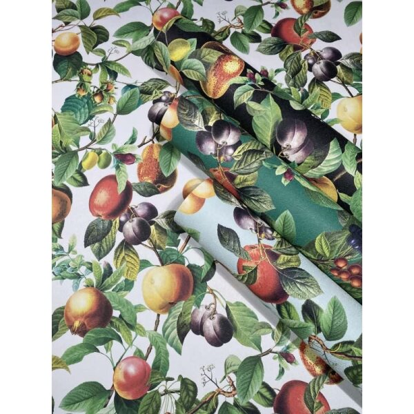 Vliestapete Früchte, Blätter Floral Natur matt in Blau für Wohnzimmer, Schlafzimmer (35633)