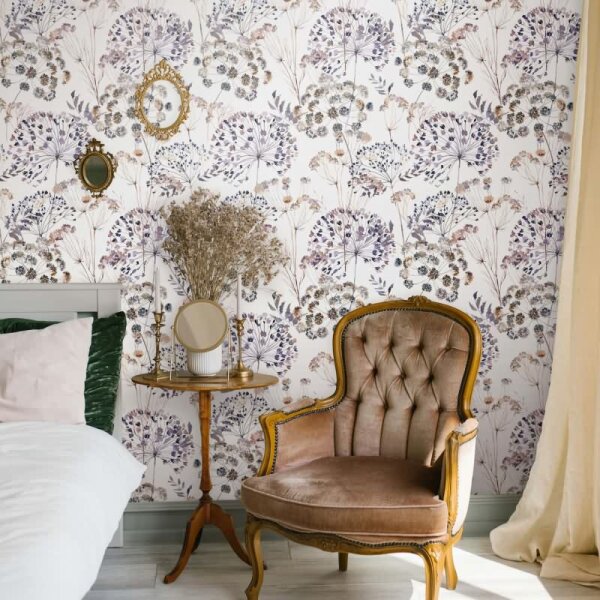 Vliestapete Blumen, Blätter Floral Natur matt in Grau für Wohnzimmer, Schlafzimmer (35635)