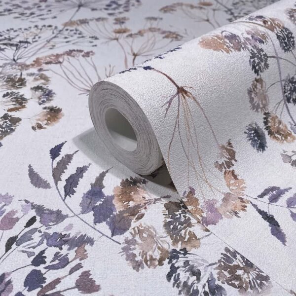 Vliestapete Blumen, Blätter Floral Natur matt in Grau für Wohnzimmer, Schlafzimmer (35635)