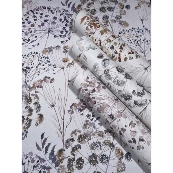 Vliestapete Blumen, Blätter Floral Natur matt in Grau für Wohnzimmer, Schlafzimmer (35635)