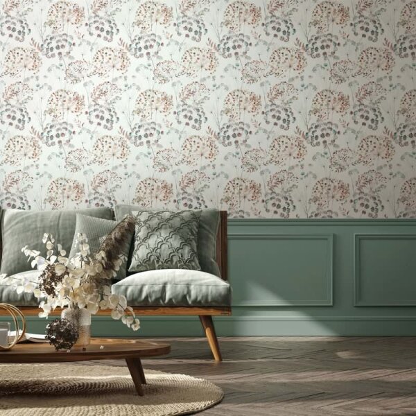 Vliestapete Blumen, Blätter Floral Natur matt in Grau für Wohnzimmer, Schlafzimmer (35636)