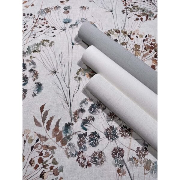 Vliestapete Blumen, Blätter Floral Natur matt in Grau für Wohnzimmer, Schlafzimmer (35636)