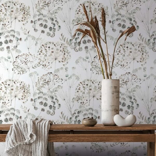 Vliestapete Blumen, Blätter Floral Natur matt in Grau für Wohnzimmer, Schlafzimmer (35637)