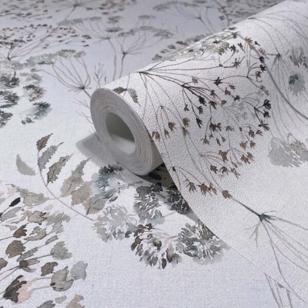Vliestapete Blumen, Blätter Floral Natur matt in Grau für Wohnzimmer, Schlafzimmer (35637)