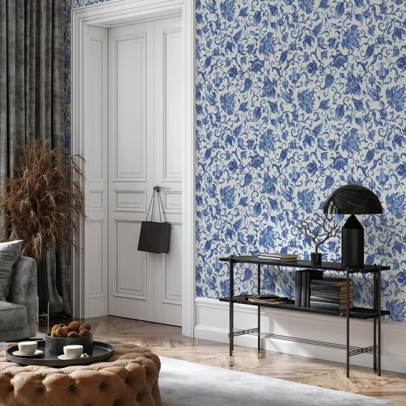 Vliestapete Blätter, Ranken Floral Natur matt in Grau für Wohnzimmer, Schlafzimmer (35639)