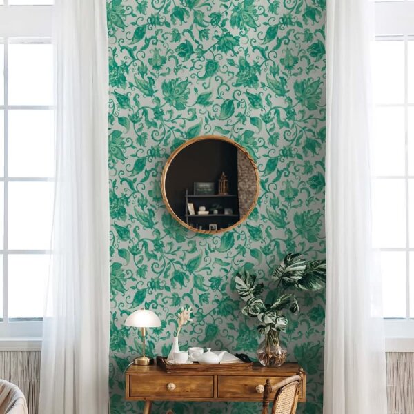 Vliestapete Blätter, Ranken Floral Natur matt in Grau für Wohnzimmer, Schlafzimmer (35641)