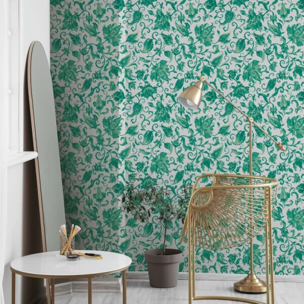 Vliestapete Blätter, Ranken Floral Natur matt in Grau für Wohnzimmer, Schlafzimmer (35641)