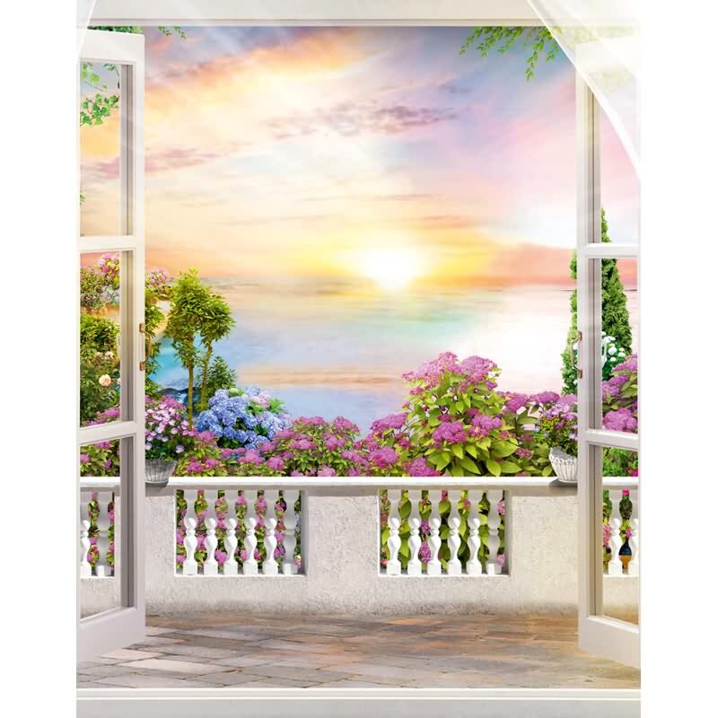 Digitaldruck Sonnenuntergang, Balkon Grafisch Natur matt in Grau für Wohnzimmer, Schlafzimmer, Büro (35644)