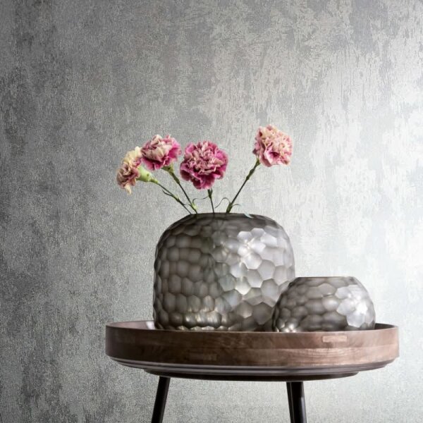 Vliestapete Betonoptik Metalloptik Modern glänzend in Silber für Wohnzimmer, Schlafzimmer, Büro (35681)