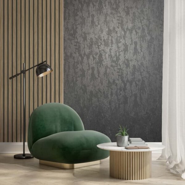 Vliestapete Betonoptik Metalloptik Modern glänzend in Schwarz für Wohnzimmer, Schlafzimmer, Büro (35684)