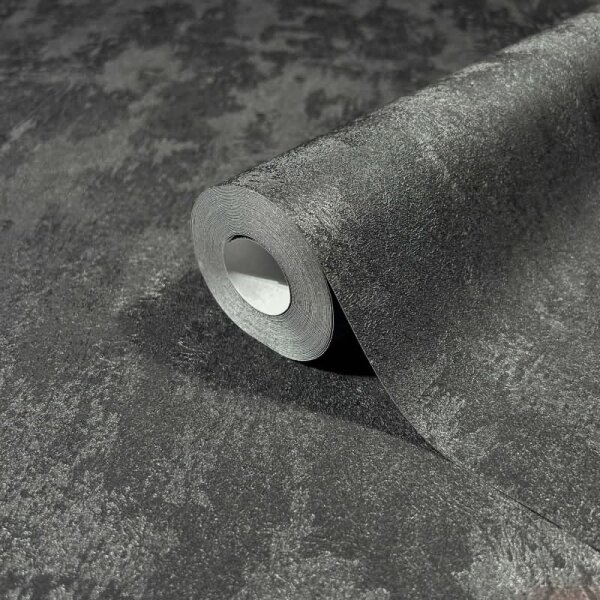 Vliestapete Betonoptik Metalloptik Modern glänzend in Schwarz für Wohnzimmer, Schlafzimmer, Büro (35684)