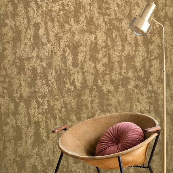 Vliestapete Krone, Betonoptik Metalloptik Modern glänzend in Gold für Wohnzimmer, Schlafzimmer, Büro (35696)
