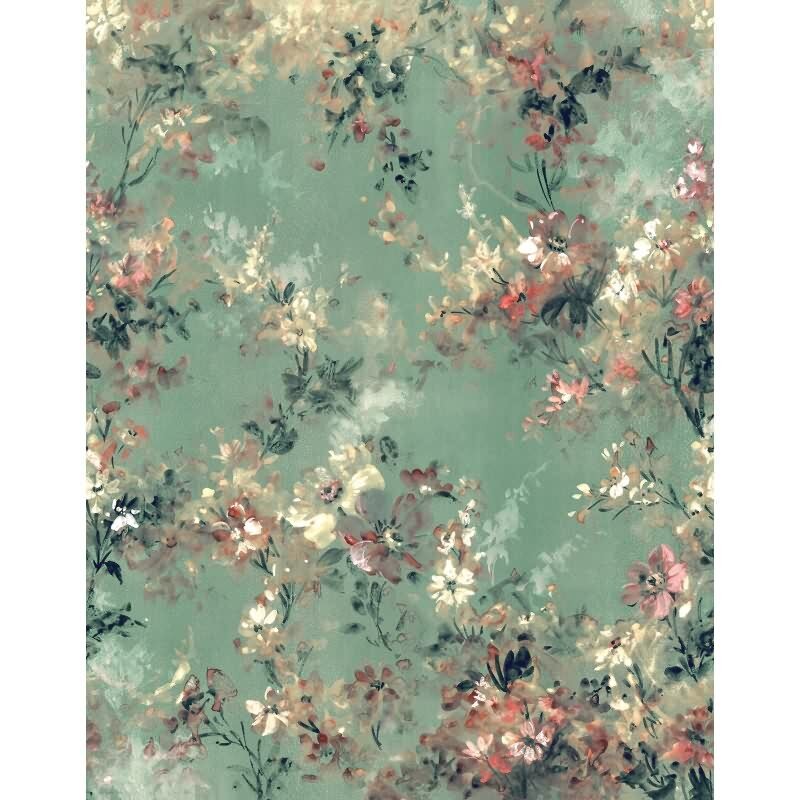 Digitaldruck Blumen Blüten grün, beige Floral (35096)