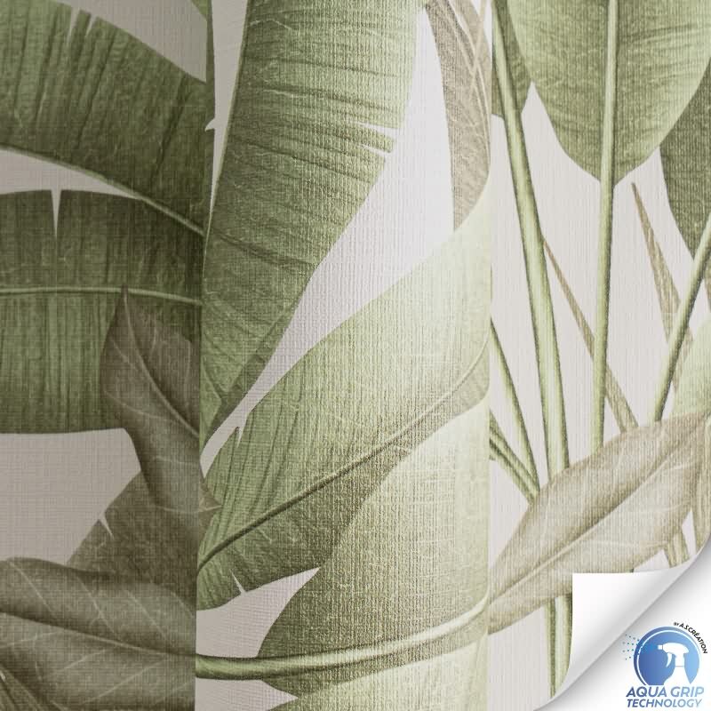 Vorgekleisterte Dschungel-Tapete mit großen Blättern in Grün Creme - Vliestapete im Tropenstil (784511)