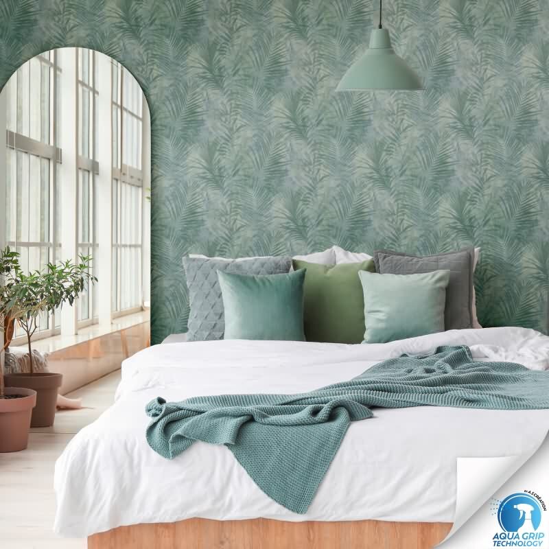 Vorgekleisterte Tapete in Dschungeloptik Grün- Palmen-Vliestapete modern (784521)