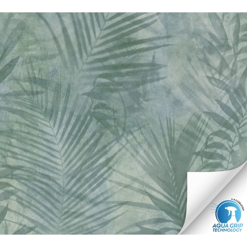 Vorgekleisterte Tapete in Dschungeloptik Grün- Palmen-Vliestapete modern (784521)