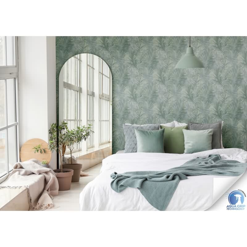 Vorgekleisterte Tapete in Dschungeloptik Grün- Palmen-Vliestapete modern (784521)