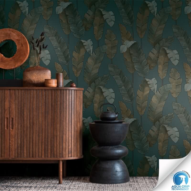 Vorgekleisterte Dschungel-Tapete Blau Braun Palmen-Blätter Vliestapete (784531)