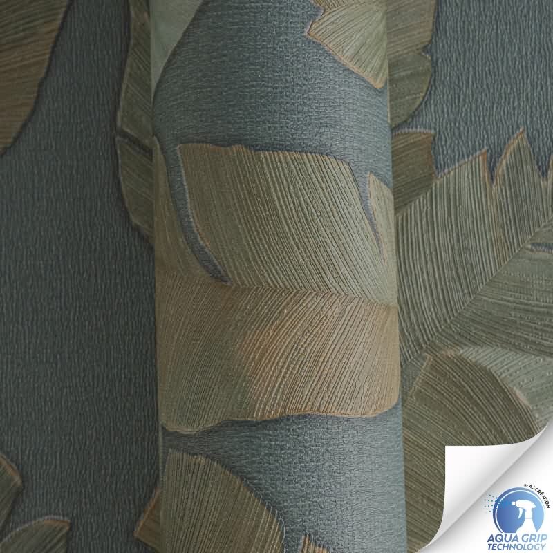 Vorgekleisterte Dschungel-Tapete Blau Braun Palmen-Blätter Vliestapete (784531)