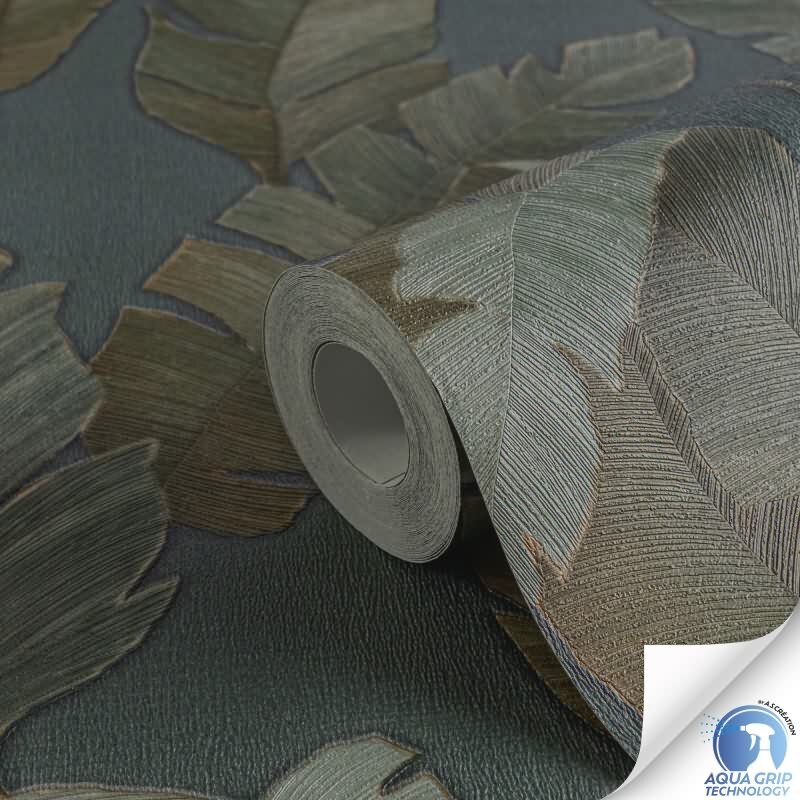 Vorgekleisterte Dschungel-Tapete Blau Braun Palmen-Blätter Vliestapete (784531)