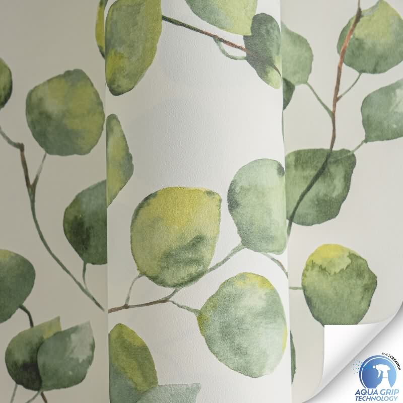 Vorgekleisterte Blätter-Tapete Eukalyptus Grün Weiß Aquarell - Natur Vliestapete (784541)