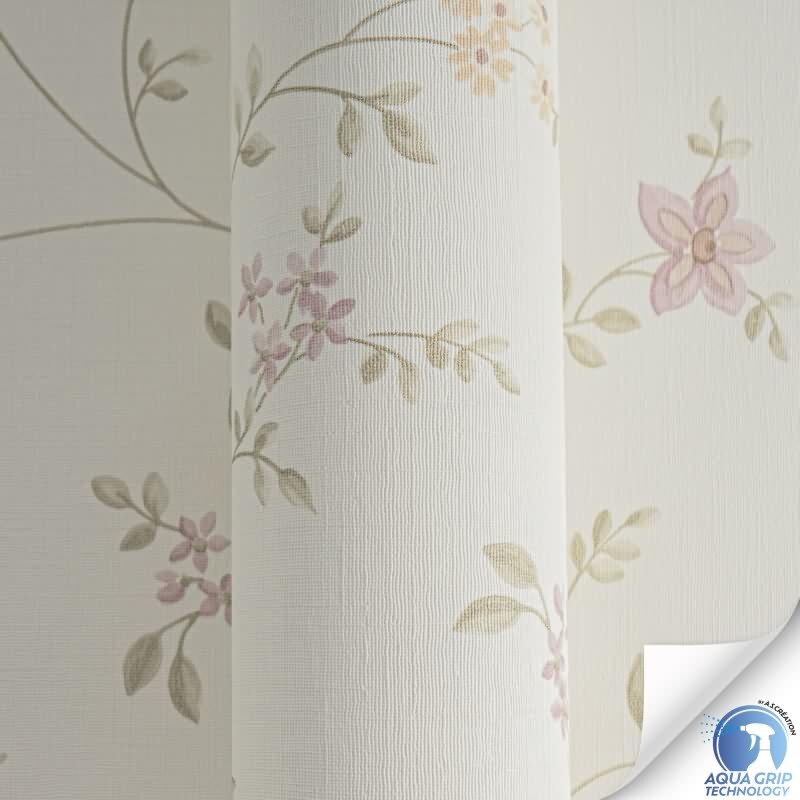 Vorgekleisterte florale Landhaus Tapete Rosa Grün Weiß - Blumenmuster Vliestapete (784551)