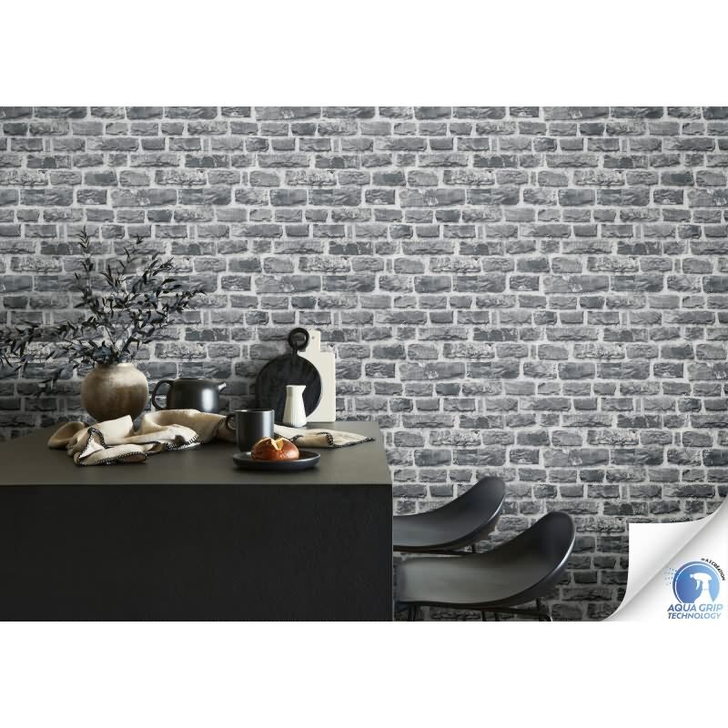 Vorgekleisterte Steintapete Grau Anthrazit Weiß - Industrial Loft Vliestapete 3D Steinoptik (784571)