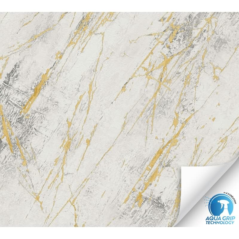 Vorgekleisterte Marmor-Tapete Weiß Gold Grau - Struktur Vliestapete modern (784581)