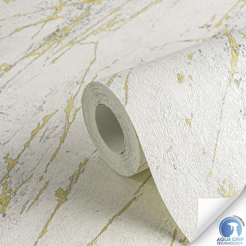 Vorgekleisterte Marmor-Tapete Weiß Gold Grau - Struktur Vliestapete modern (784581)