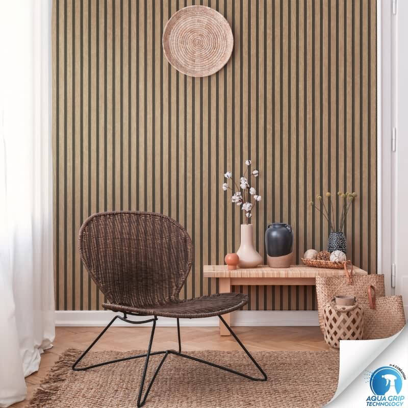 Vorgekleisterte Holzoptik-Tapete Braun Schwarz- skandinavische Holzpaneele Vliestapete (784591)