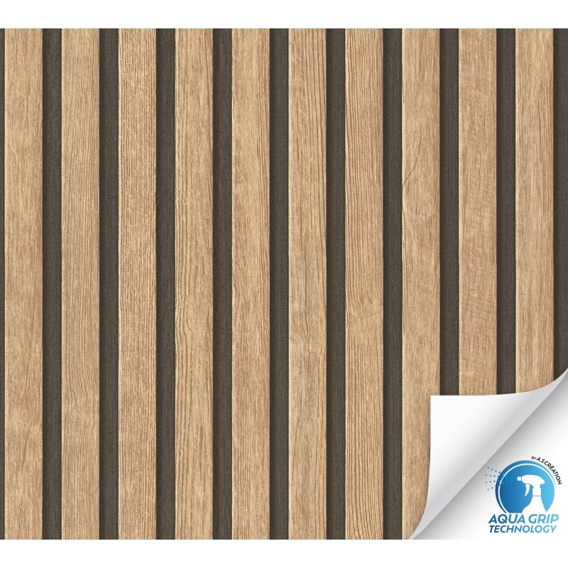 Vorgekleisterte Holzoptik-Tapete Braun Schwarz- skandinavische Holzpaneele Vliestapete (784591)