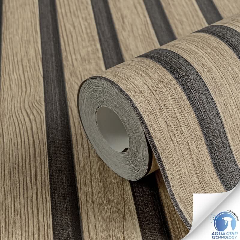 Vorgekleisterte Holzoptik-Tapete Braun Schwarz- skandinavische Holzpaneele Vliestapete (784591)