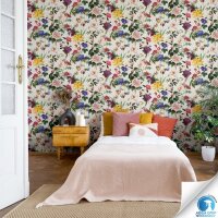 Vorgekleisterte florale Tapete Blumen bunt Creme -...