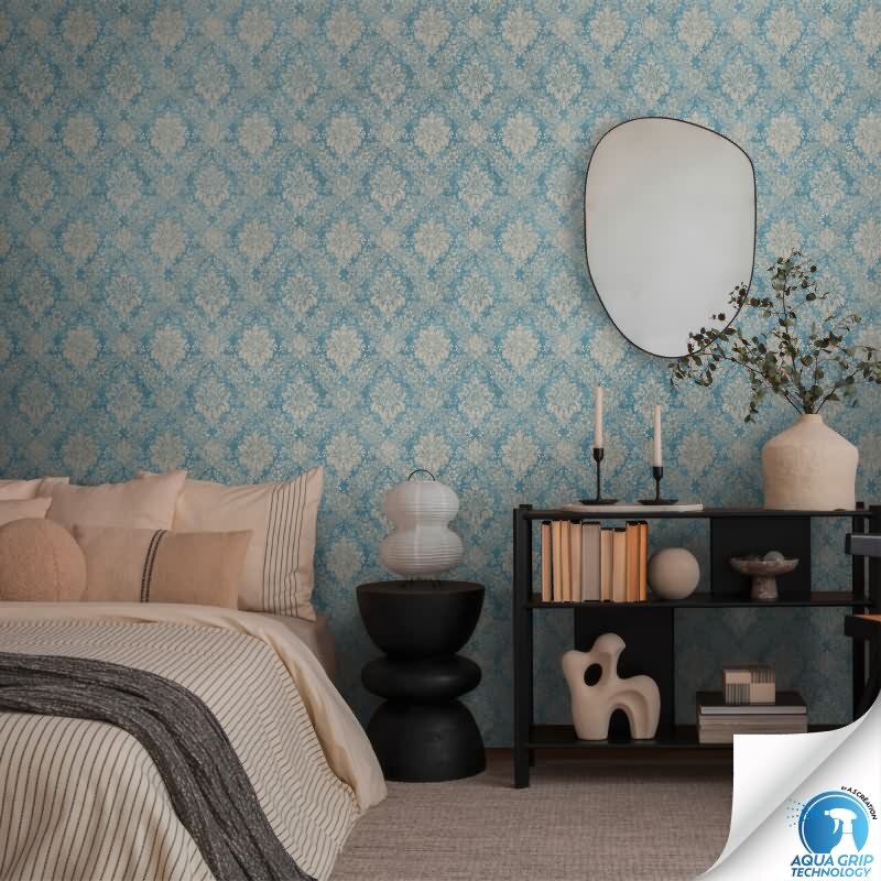 Vorgekleisterte Ornament-Tapete Barock Blau Beige - klassisch moderne Vliestapete (784921)