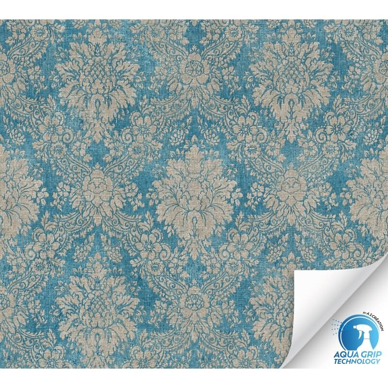 Vorgekleisterte Ornament-Tapete Barock Blau Beige - klassisch moderne Vliestapete (784921)