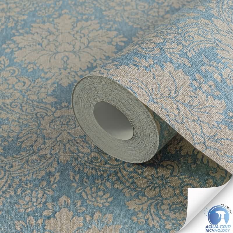 Vorgekleisterte Ornament-Tapete Barock Blau Beige - klassisch moderne Vliestapete (784921)