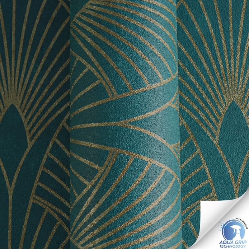 Vorgekleisterte Art-Déco-Tapete Grün Gold - geometrische Vliestapete (784931)