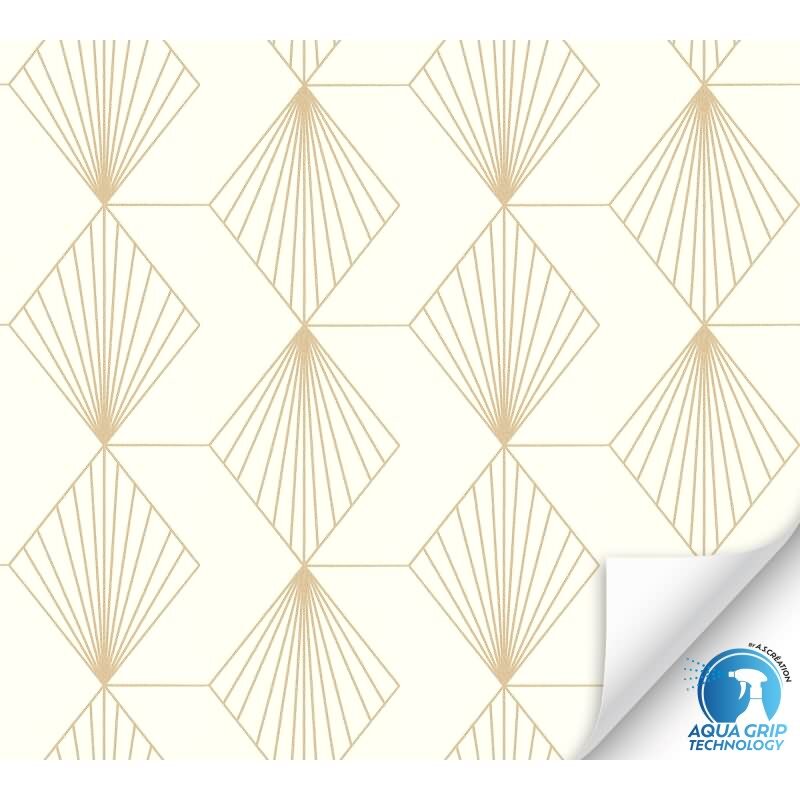 Vorgekleisterte Art-Déco-Tapete Weiß Gold - Vliestapete mit geometrischem Muster (784941)