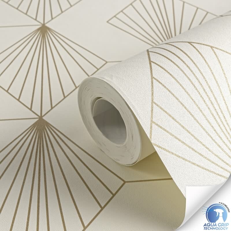 Vorgekleisterte Art-Déco-Tapete Weiß Gold - Vliestapete mit geometrischem Muster (784941)
