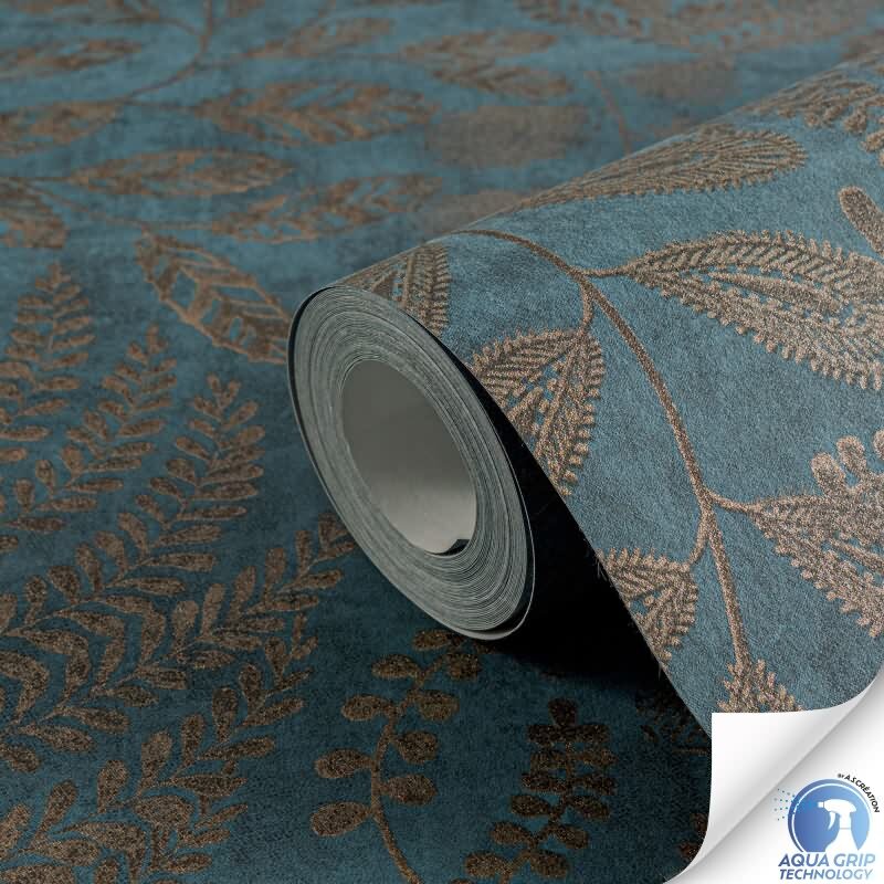 Vorgekleisterte Blätter-Tapete Dschungel Dunkelblau Bronze - botanische Vliestapete (784951)