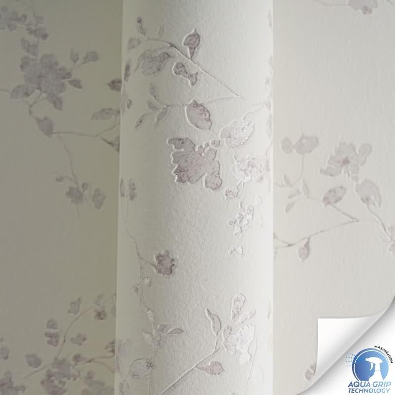 Vorgekleisterte florale Vliestapete Weiß Rosa - Landhaus Blütentapete mit Zweigen (784971)