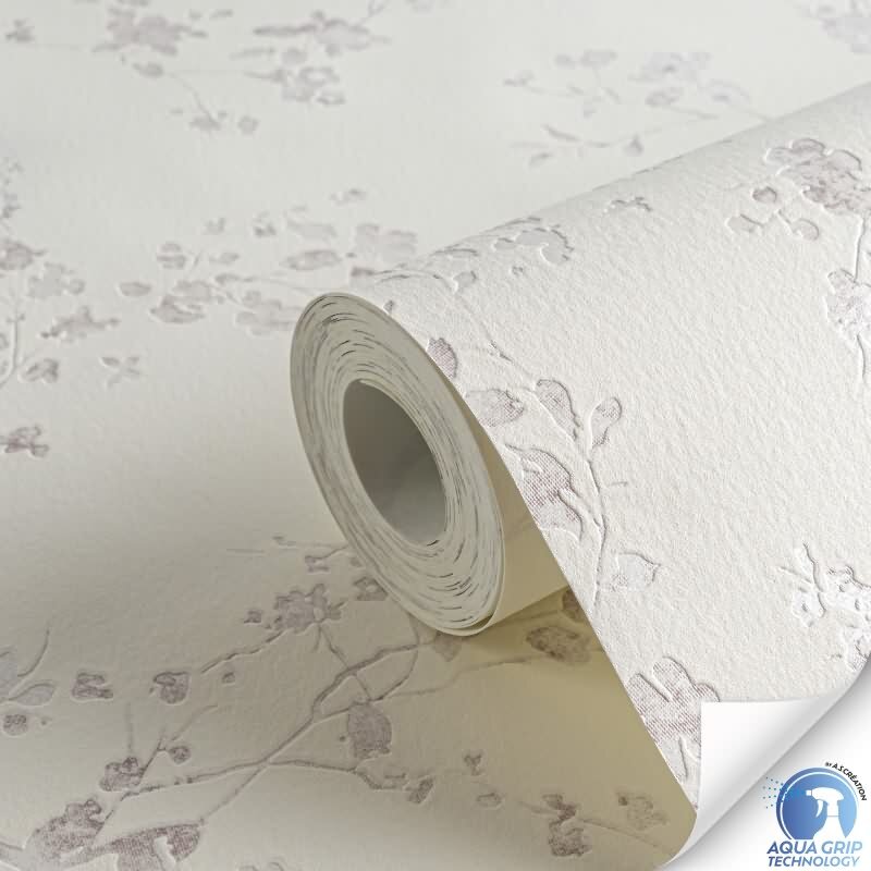 Vorgekleisterte florale Vliestapete Weiß Rosa - Landhaus Blütentapete mit Zweigen (784971)