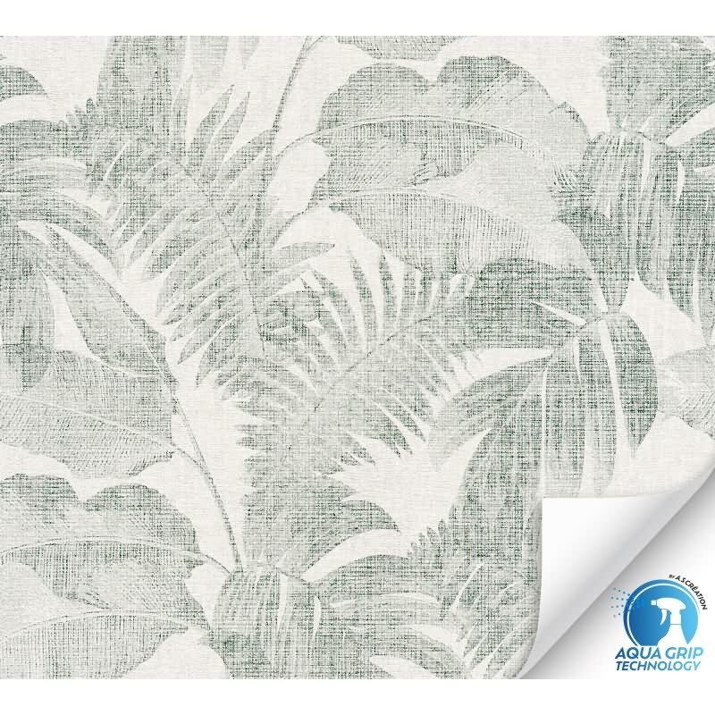 Vorgekleisterte Tapete in Dschungeloptik Grün Weiß - strukturierte Blätter-Vliestapete (784981)