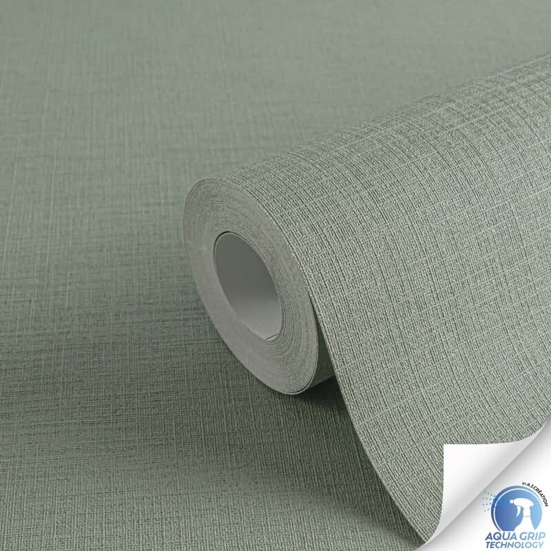 Vorgekleisterte Unitapete mit Textilstruktur Grün - einfarbige Textil-Vliestapete (784991)