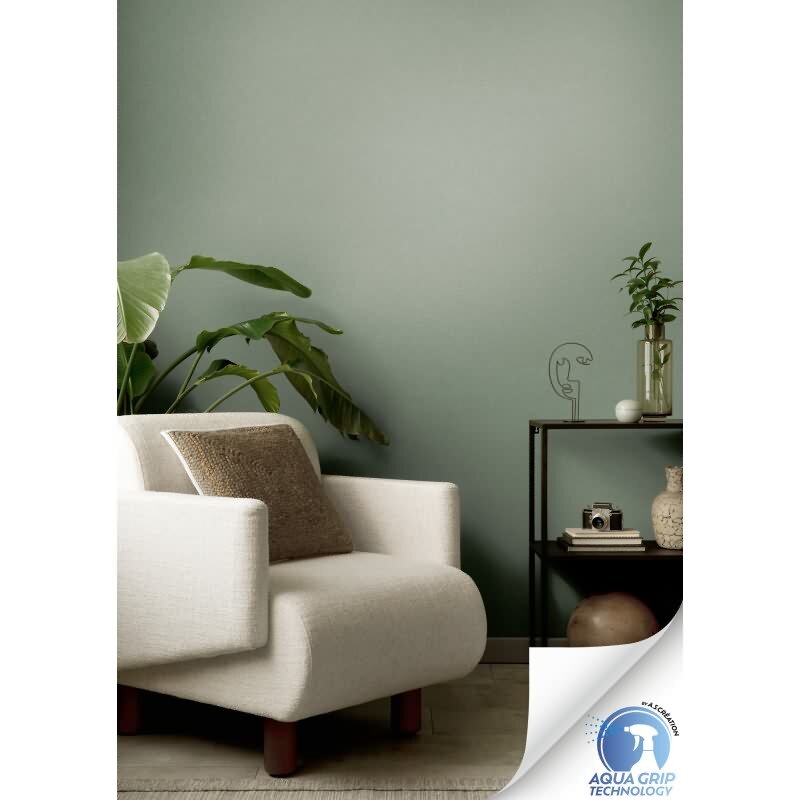 Vorgekleisterte Unitapete mit Textilstruktur Grün - einfarbige Textil-Vliestapete (784991)