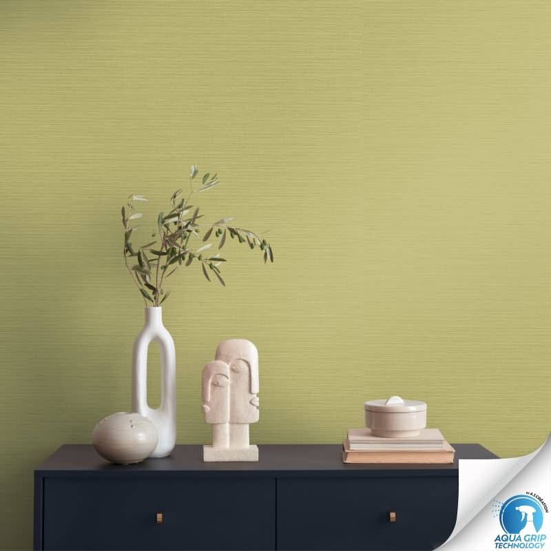 Vorgekleisterte Unitapete Textilstruktur Grün - stilvolle einfarbige Vliestapete (784993)