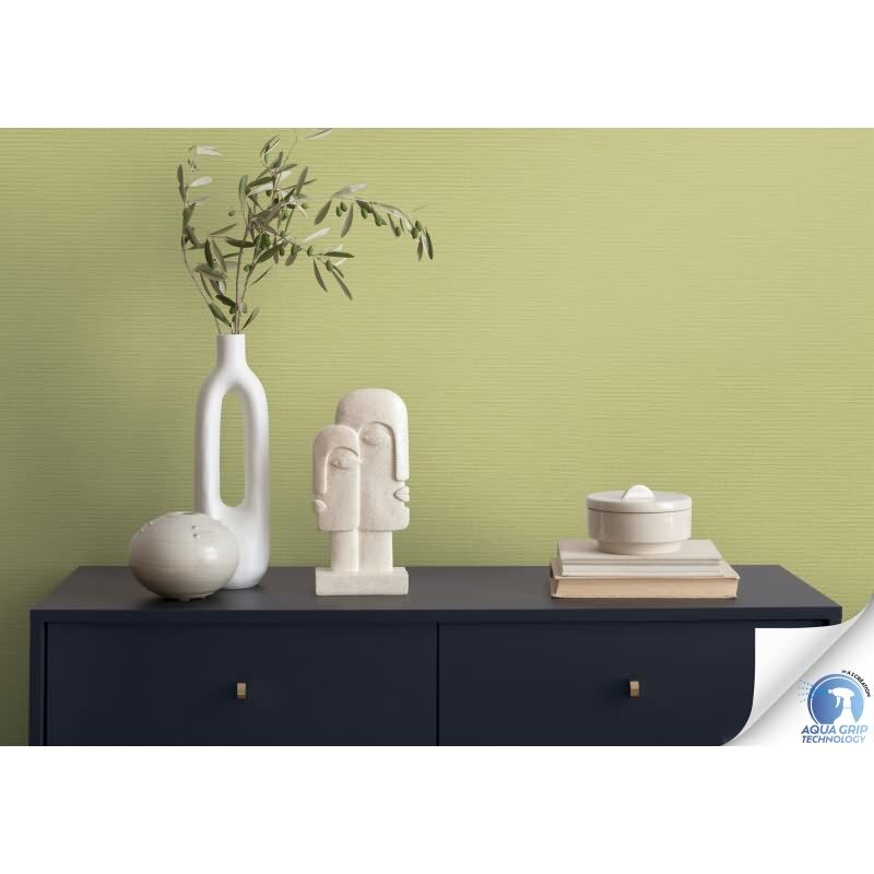 Vorgekleisterte Unitapete Textilstruktur Grün - stilvolle einfarbige Vliestapete (784993)