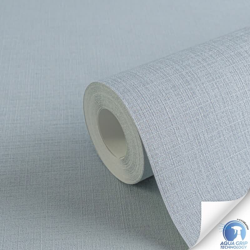 Vorgekleisterte Unitapete Textilstruktur Blau - helle Vliestapete einfarbig (785753)